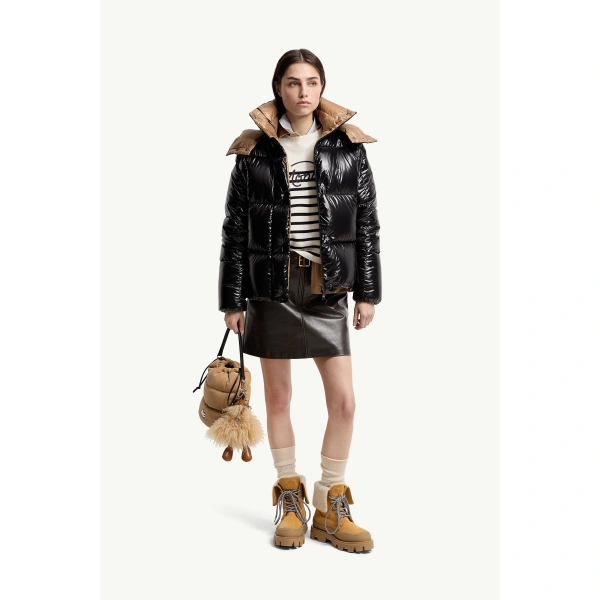 Moncler Parana Hooded Short Down Jacket in Black, view 2 | Women's Puffer Jackets | Coveti