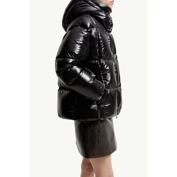 Moncler Parana Hooded Short Down Jacket in Black, view 6 | Women's Puffer Jackets | Coveti