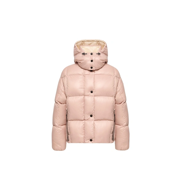 Moncler Parana Hooded Short Down Jacket in Light Pink | Women's Puffer Jackets | Coveti
