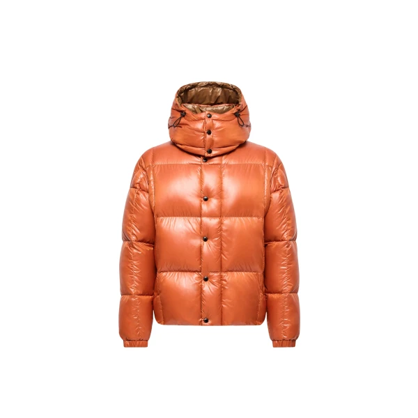 Moncler Parana Hooded Short Down Jacket in Orange | Men's Jackets | Coveti
