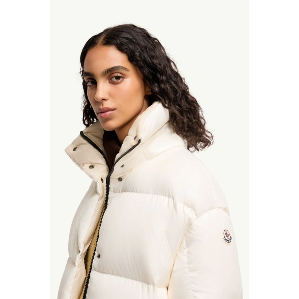 Moncler Parana Hooded Short Down Jacket in White, view 3 | Women's Puffer Jackets | Coveti