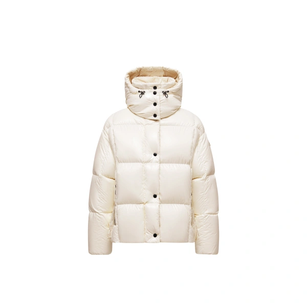 Moncler Parana Hooded Short Down Jacket in White | Women's Puffer Jackets | Coveti