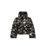 Moncler Perroquet Floral Sequin Short Down Jacket in Black | Women's Puffer Jackets | Coveti