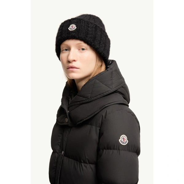 Moncler Pic Hooded Long Down Jacket in Black, view 3 | Women's Puffer and Down Coats | Coveti