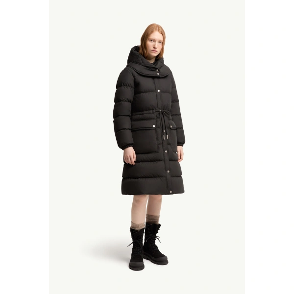 Moncler Pic Hooded Long Down Jacket in Black, view 4 | Women's Puffer and Down Coats | Coveti