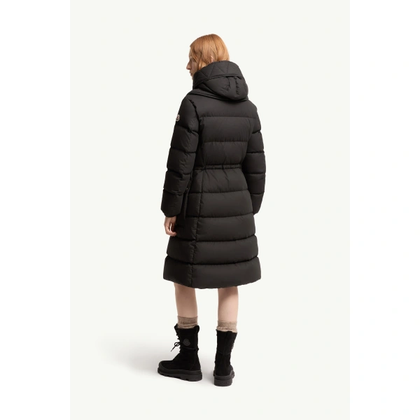 Moncler Pic Hooded Long Down Jacket in Black, view 5 | Women's Puffer and Down Coats | Coveti