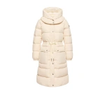 Moncler Pic Hooded Long Down Jacket in White Ivory | Women's Puffer and Down Coats | Coveti