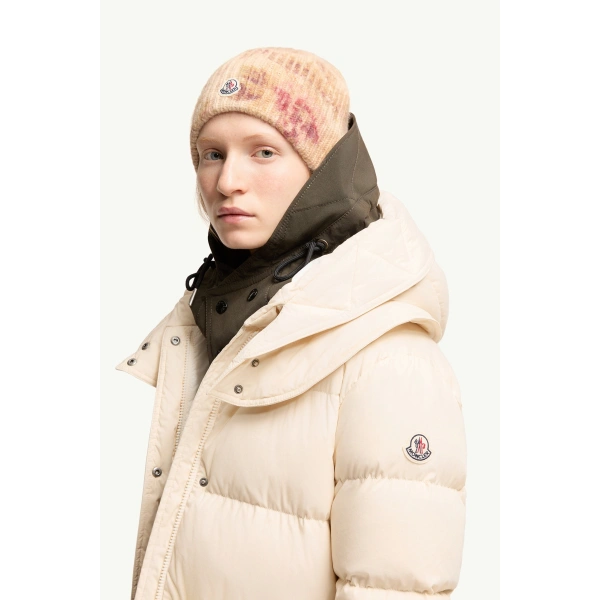 Moncler Pic Hooded Long Down Jacket in White Ivory, view 3 | Women's Puffer and Down Coats | Coveti