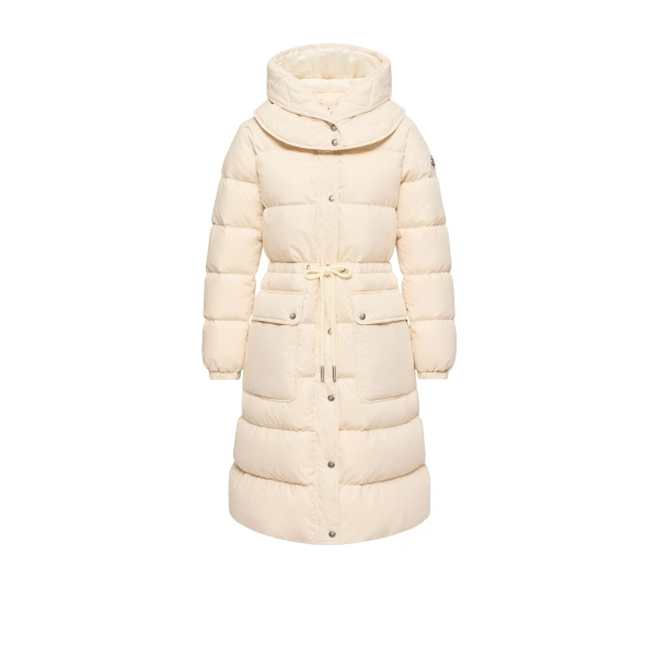 Pic Hooded Long Down Jacket in White Ivory