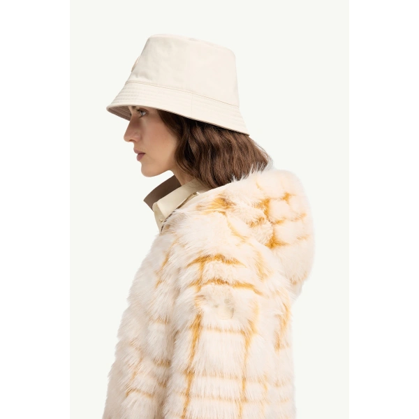 Moncler Pluvier Short Padded Jacket in Off White & Yellow, view 3 | Women's Puffer Jackets | Coveti