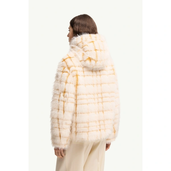 Moncler Pluvier Short Padded Jacket in Off White & Yellow, view 5 | Women's Puffer Jackets | Coveti