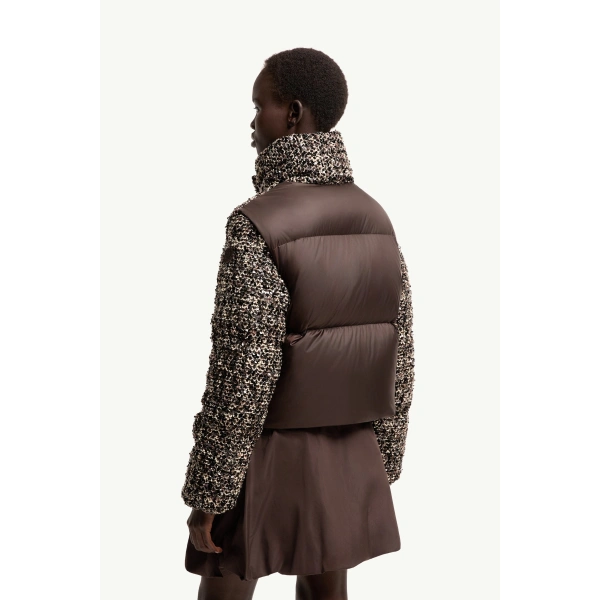Moncler Poetique 2-in-1 Short Sequin Down Jacket in Brown, view 5 | Women's Puffer Jackets | Coveti