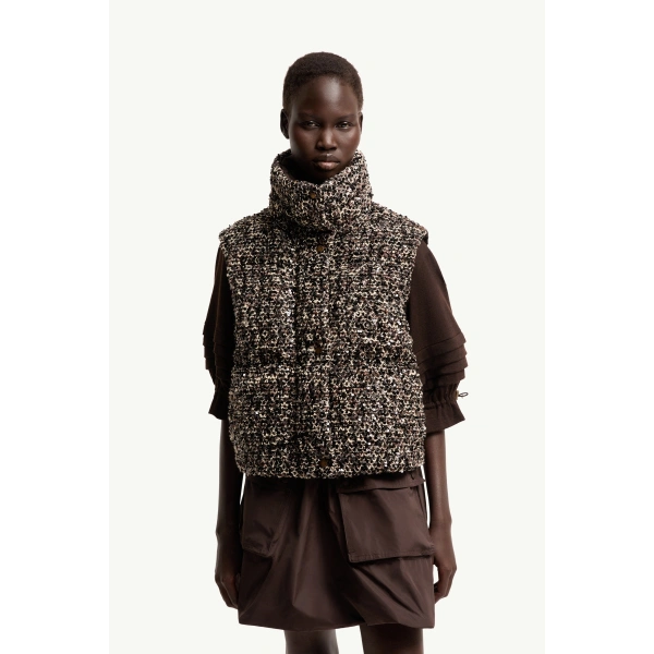 Moncler Poetique 2-in-1 Short Sequin Down Jacket in Brown, view 6 | Women's Puffer Jackets | Coveti