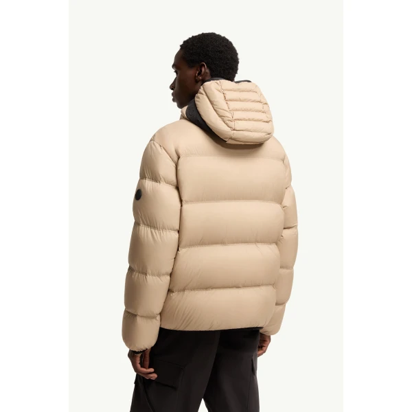 Moncler Poitevin Hooded Short Down Jacket in Beige, view 5 | Men's Jackets | Coveti