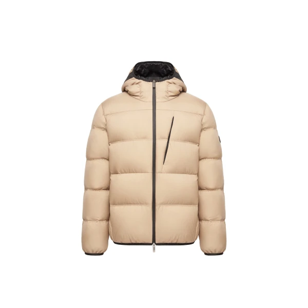 Moncler Poitevin Hooded Short Down Jacket in Beige | Men's Jackets | Coveti