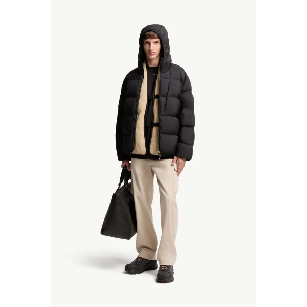 Moncler Poitevin Hooded Short Down Jacket in Black, view 2 | Men's Jackets | Coveti