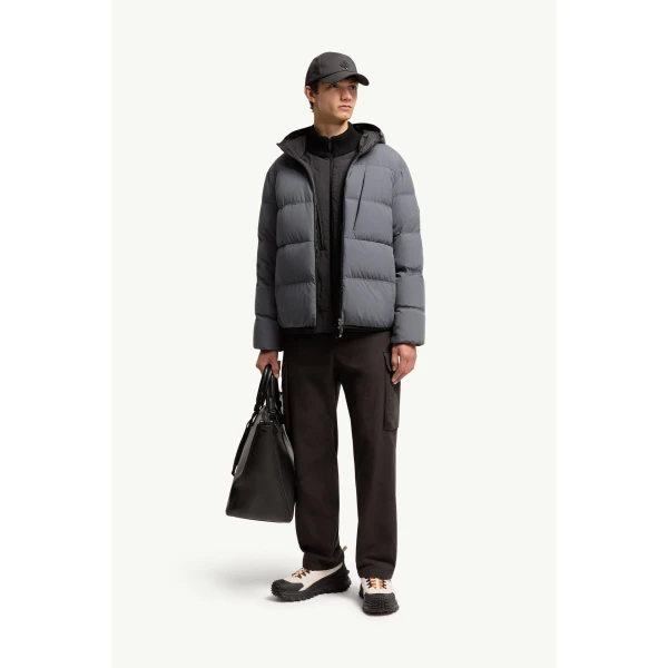 Moncler Poitevin Hooded Short Down Jacket in Gray, view 2 | Men's Jackets | Coveti