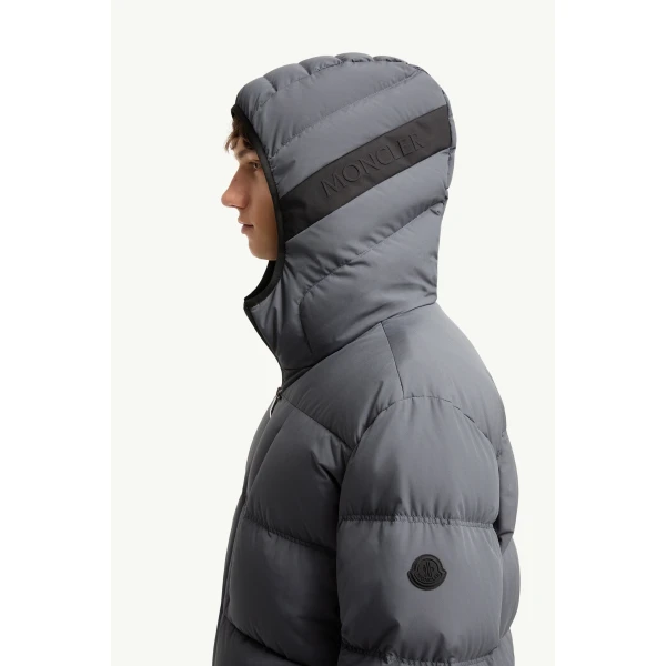 Moncler Poitevin Hooded Short Down Jacket in Gray, view 3 | Men's Jackets | Coveti