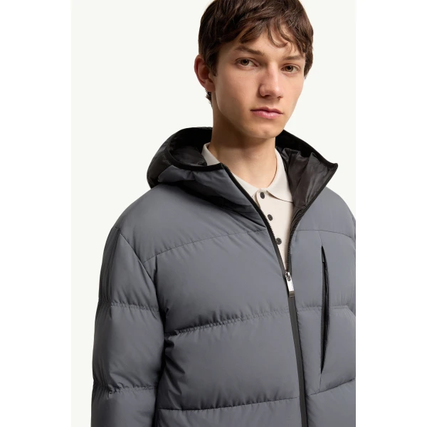 Moncler Poitevin Hooded Short Down Jacket in Gray, view 6 | Men's Jackets | Coveti