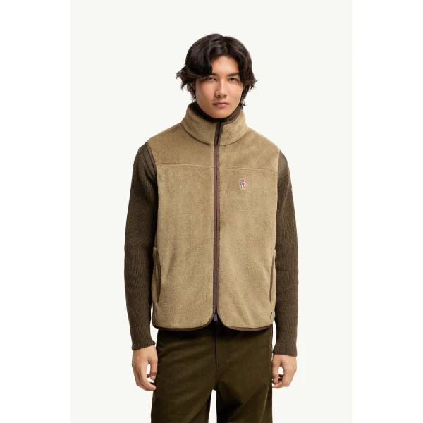 Moncler Polartec Gilet in Light Brown, view 4 | Men's Jackets | Coveti