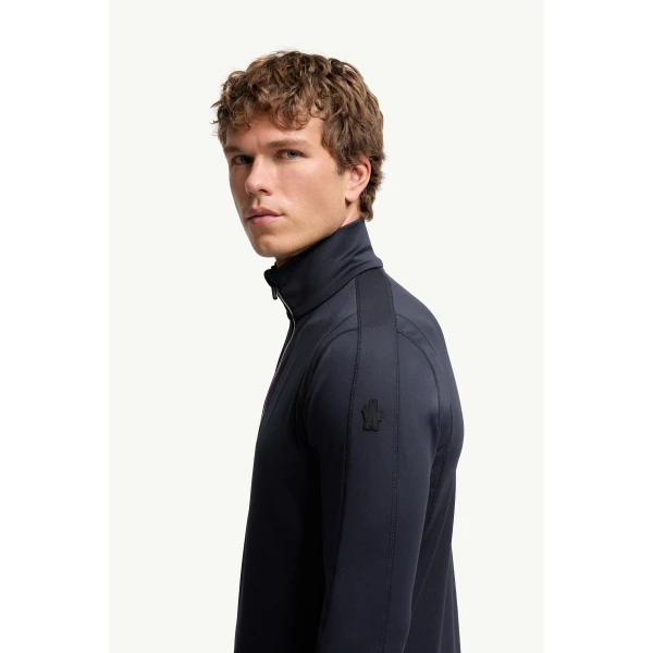 Moncler Polartec Half-Zip Sweatshirt in Navy Blue, view 3 | Men's Skiwear | Coveti
