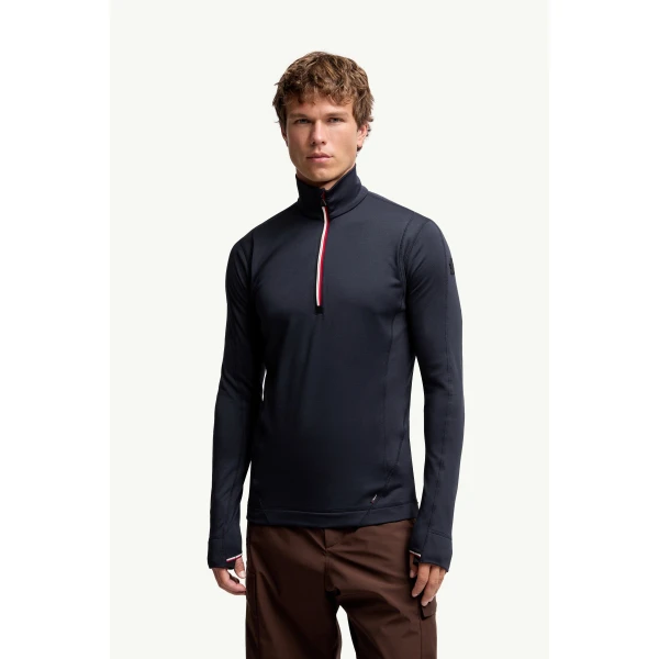 Moncler Polartec Half-Zip Sweatshirt in Navy Blue, view 4 | Men's Skiwear | Coveti