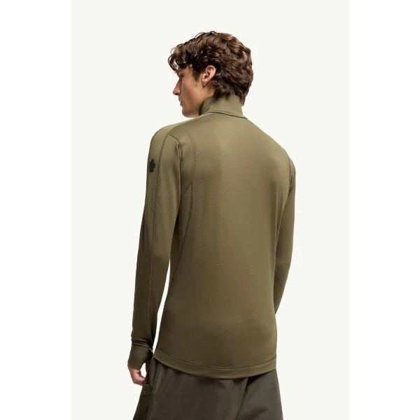 Moncler Polartec Half-Zip Sweatshirt in Olive Green, view 5 | Men's Skiwear | Coveti