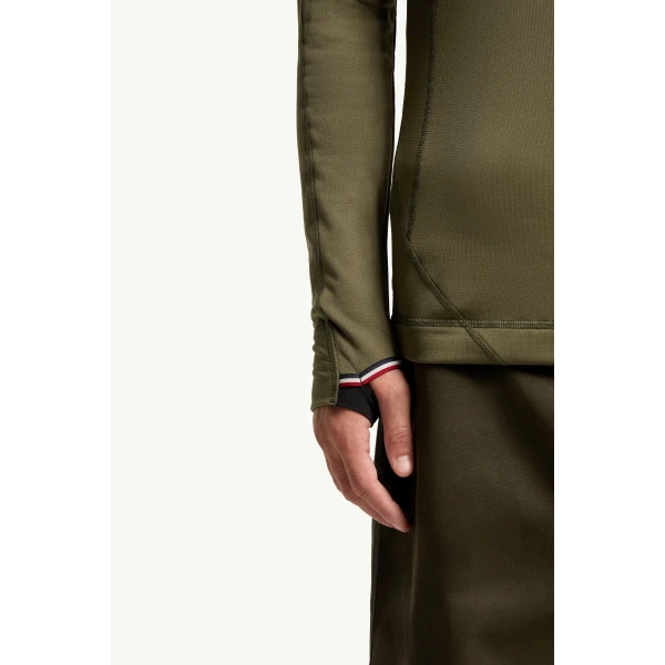 Moncler Polartec Half-Zip Sweatshirt in Olive Green, view 6 | Men's Skiwear | Coveti