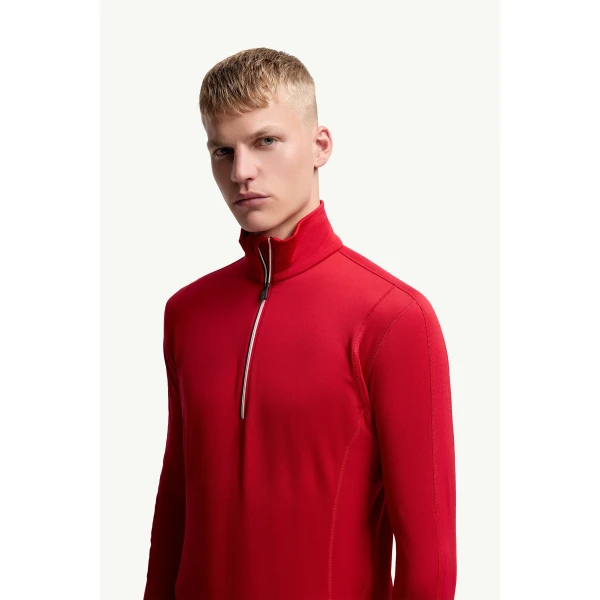 Moncler Polartec Half-Zip Sweatshirt in Red, view 3 | Men's Skiwear | Coveti