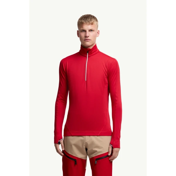 Moncler Polartec Half-Zip Sweatshirt in Red, view 4 | Men's Skiwear | Coveti