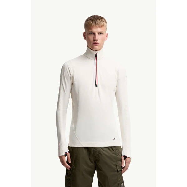 Moncler Polartec Half-Zip Sweatshirt in White, view 4 | Men's Skiwear | Coveti