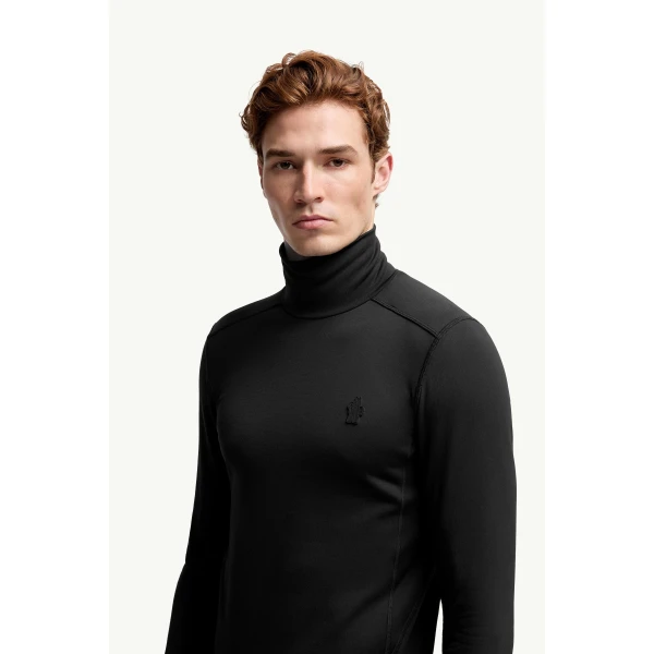 Moncler Polartec Polo Neck in Black, view 3 | Men's Skiwear | Coveti