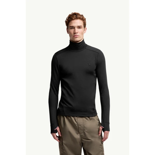 Moncler Polartec Polo Neck in Black, view 4 | Men's Skiwear | Coveti