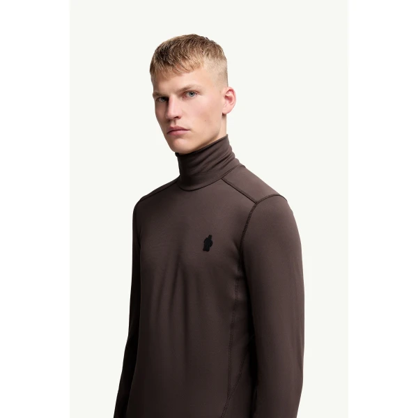 Moncler Polartec Polo Neck in Brown, view 3 | Men's Skiwear | Coveti