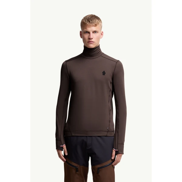 Moncler Polartec Polo Neck in Brown, view 4 | Men's Skiwear | Coveti