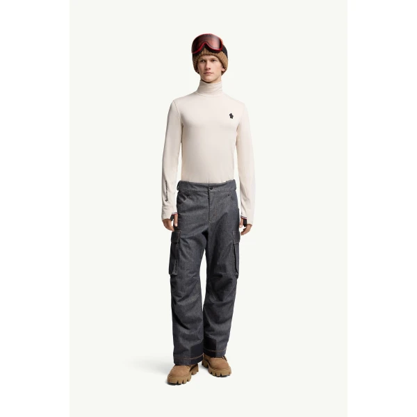 Moncler Polartec Polo Neck in White, view 2 | Men's Skiwear | Coveti