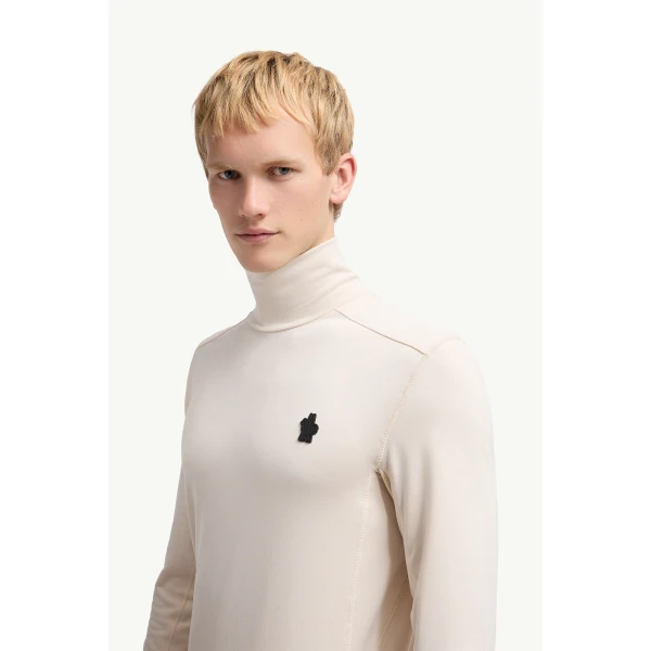 Moncler Polartec Polo Neck in White, view 3 | Men's Skiwear | Coveti