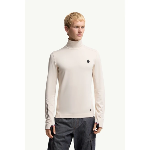 Moncler Polartec Polo Neck in White, view 4 | Men's Skiwear | Coveti