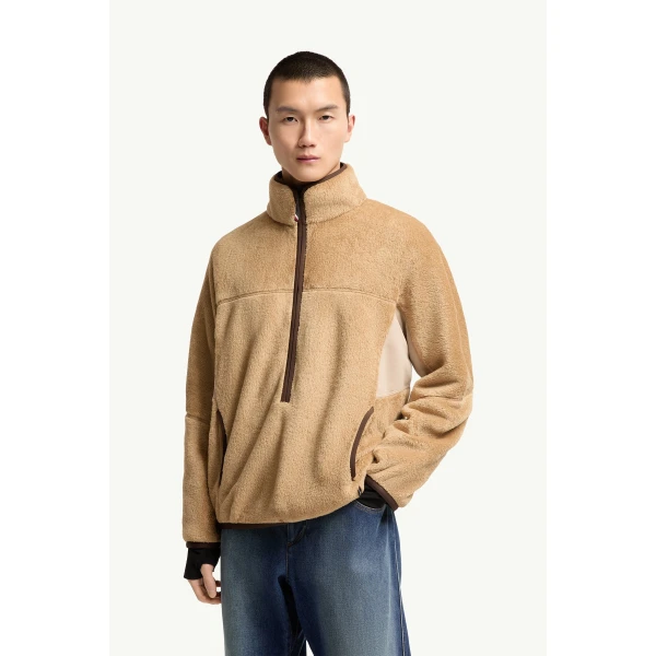 Moncler Polartec Sweatshirt in Camel Beige, view 4 | Men's Sweatshirts | Coveti