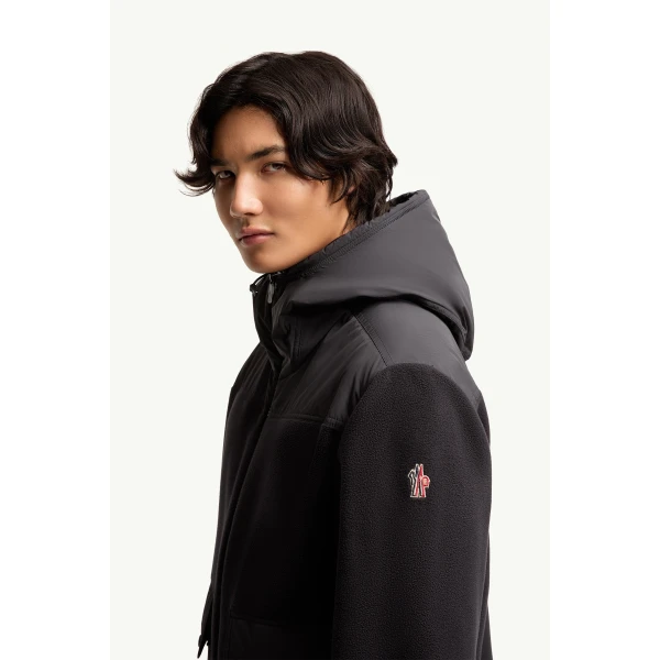 Moncler Polartec Zip-Up Hoodie in Black, view 3 | Men's Sweatshirts | Coveti