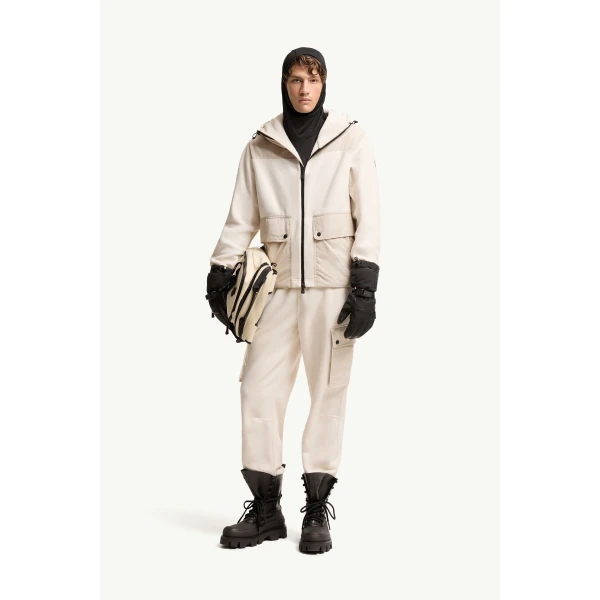Moncler Polartec Zip-Up Hoodie in Light Beige, view 2 | Men's Sweatshirts | Coveti