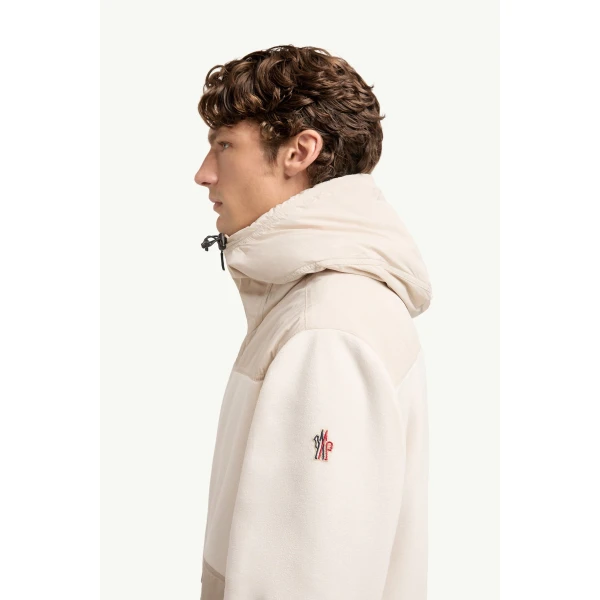 Moncler Polartec Zip-Up Hoodie in Light Beige, view 3 | Men's Sweatshirts | Coveti