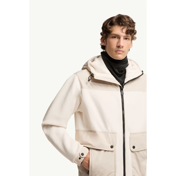 Moncler Polartec Zip-Up Hoodie in Light Beige, view 6 | Men's Sweatshirts | Coveti
