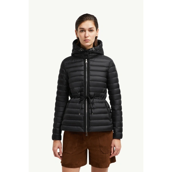 Moncler Raie Hooded Short Down Jacket in Black, view 4 | Women's Puffer Jackets | Coveti