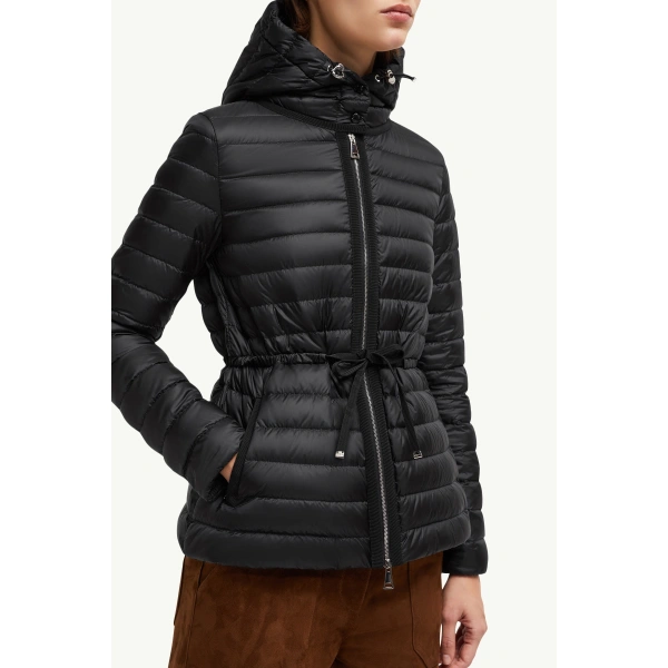 Moncler Raie Hooded Short Down Jacket in Black, view 6 | Women's Puffer Jackets | Coveti