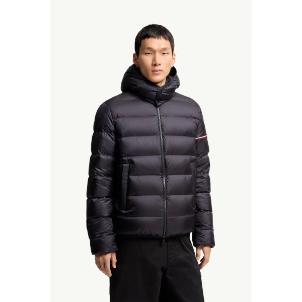 Moncler Ravenlock Hooded Short Down Jacket in Dark Blue, view 4 | Men's Jackets | Coveti