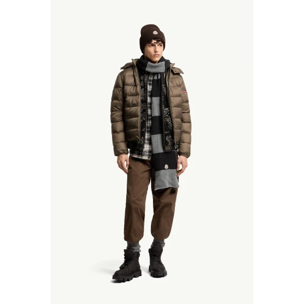 Moncler Ravenlock Hooded Short Down Jacket in Khaki, view 2 | Men's Jackets | Coveti