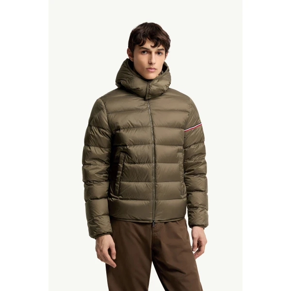 Moncler Ravenlock Hooded Short Down Jacket in Khaki, view 4 | Men's Jackets | Coveti
