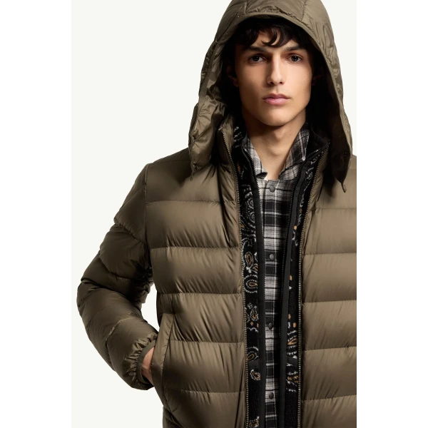Moncler Ravenlock Hooded Short Down Jacket in Khaki, view 6 | Men's Jackets | Coveti