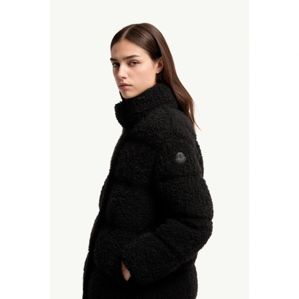 Moncler Remarquable Tweed Mid-Length Down Jacket in Black, view 3 | Women's Puffer and Down Coats | Coveti